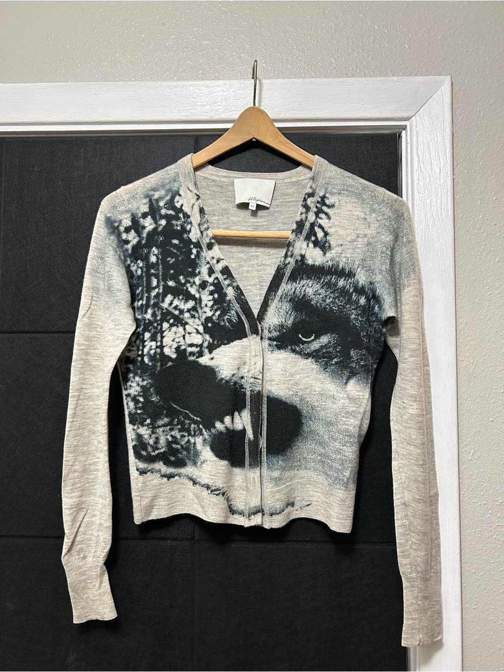 3.1 Phillip Lim Gray and Black Wolf Button Front Cardigan